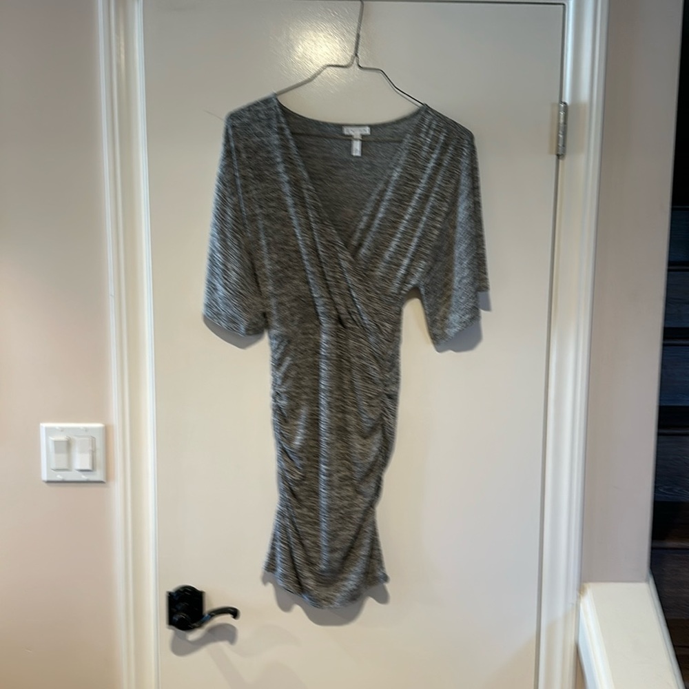 Short sleeve sweater, crisscross, ruched side dress